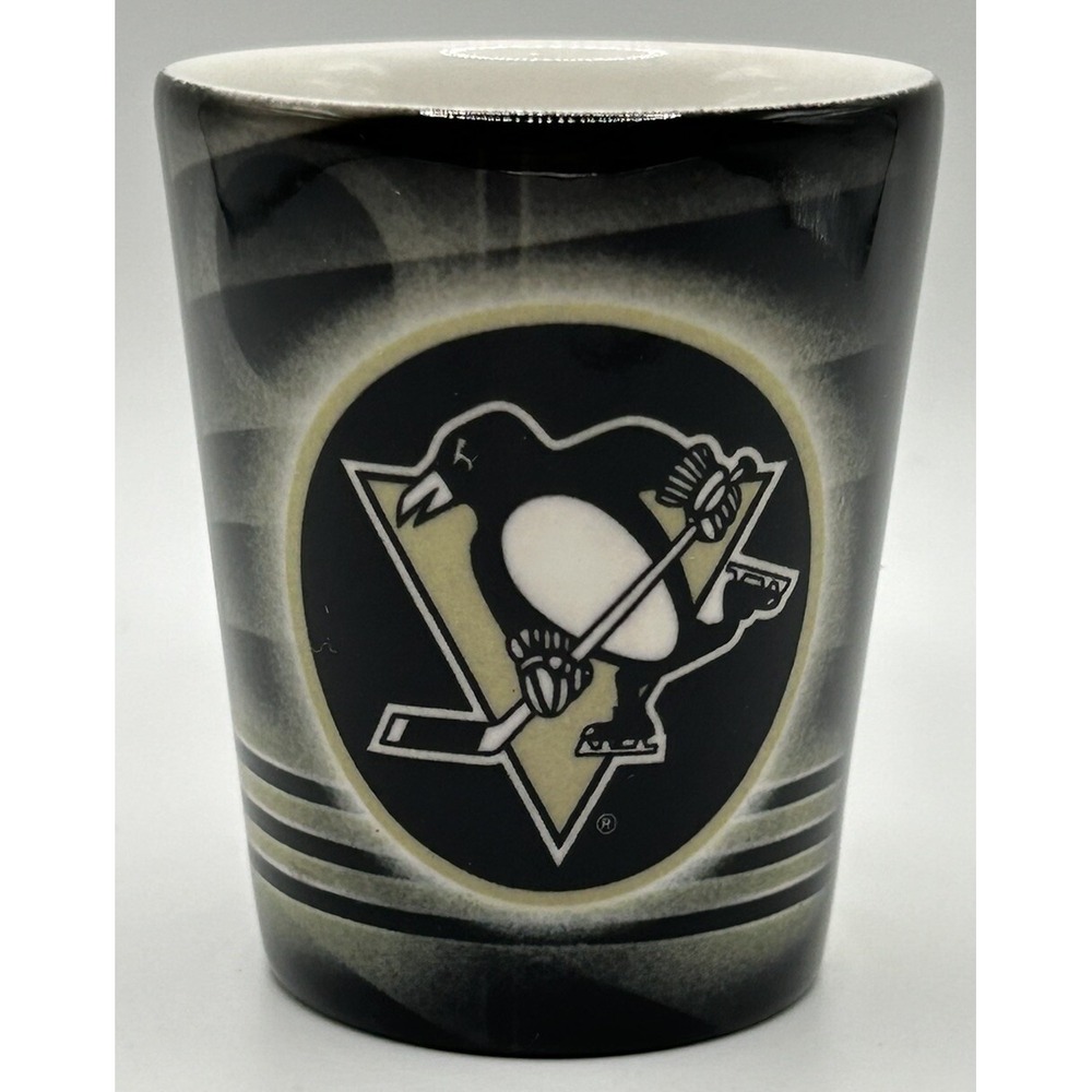 Pittsburgh Penguins NHL Shot Glass Man Cave Bar Decor Hockey‎ Fan Black Gold